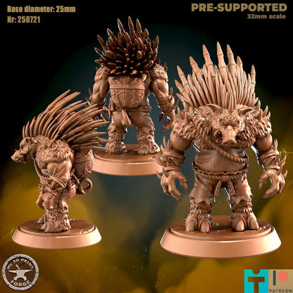 Spined Boarfolk Hunter - 3 Poses - 32mm Scale - Unpainted Miniature for DnD, Pathfinder, Tabletop RPGs - My3dPrintForge