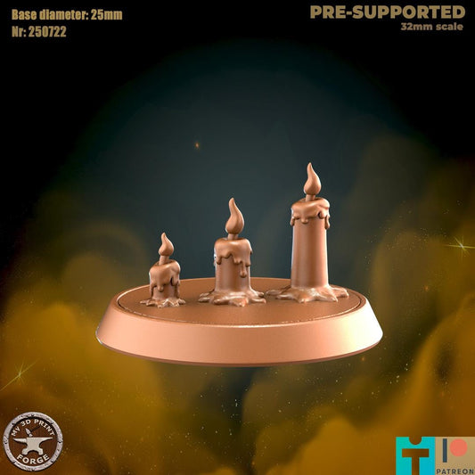 Lit Candles - 32mm Scale - Unpainted Miniature for DnD, Pathfinder, Tabletop RPGs - My3dPrintForge