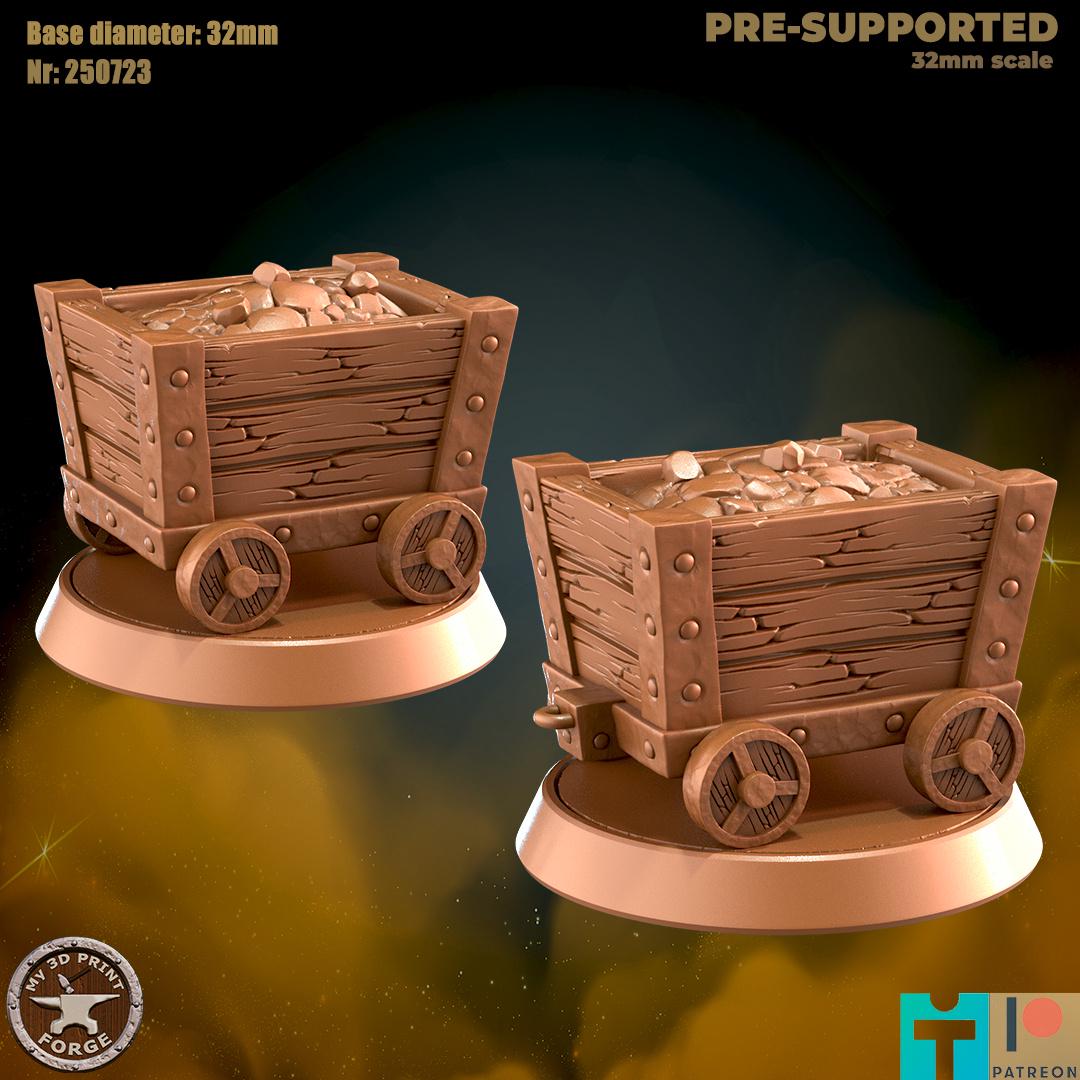 Mining Cart - 32mm Scale - Unpainted Miniature for DnD, Pathfinder, Tabletop RPGs - My3dPrintForge