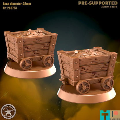 Mining Cart - 32mm Scale - Unpainted Miniature for DnD, Pathfinder, Tabletop RPGs - My3dPrintForge