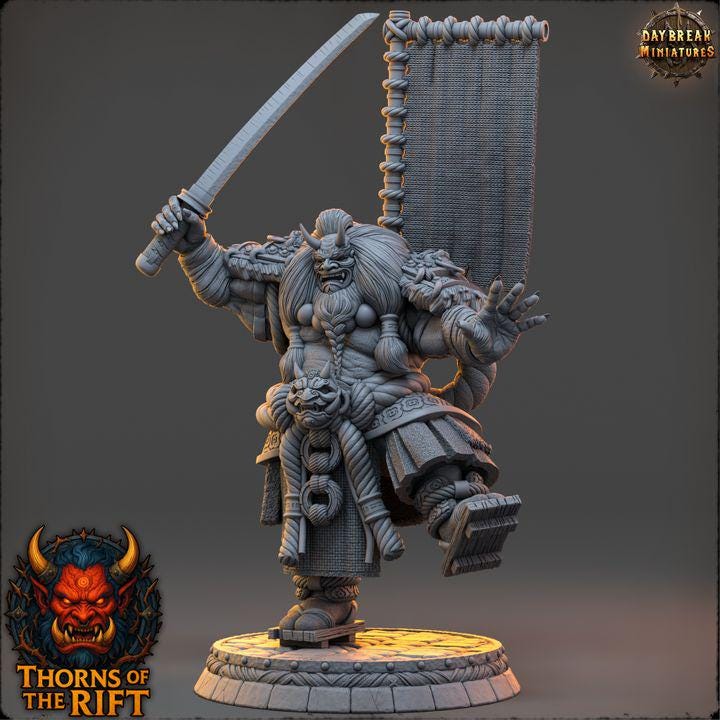 Hōnō-hata, Oni Miniature - Thorns of the Rift - 32mm Scale - Unpainted Miniature for DnD, Pathfinder, Tabletop RPGs - Daybreak Miniatures