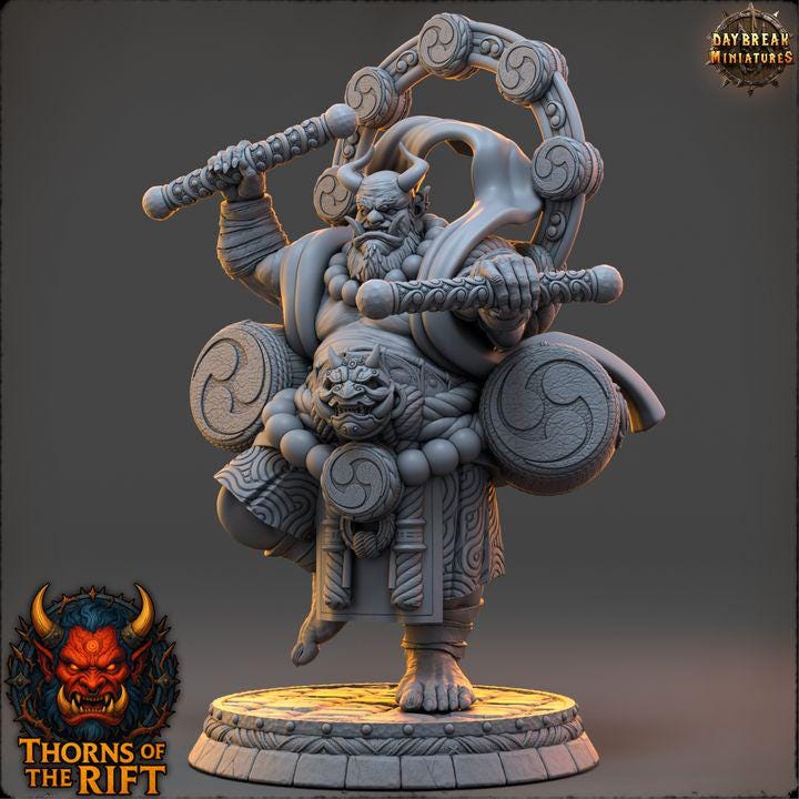 Raigetsu, Oni Miniature - Thorns of the Rift - 32mm Scale - Unpainted Miniature for DnD, Pathfinder, Tabletop RPGs - Daybreak Miniatures