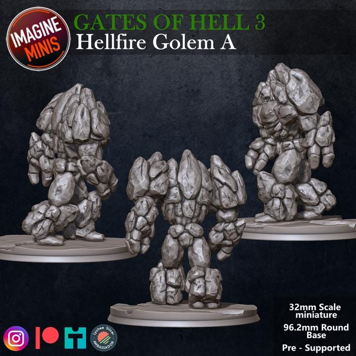 Hell Fire Golem - 32mm Scale - Unpainted Miniature