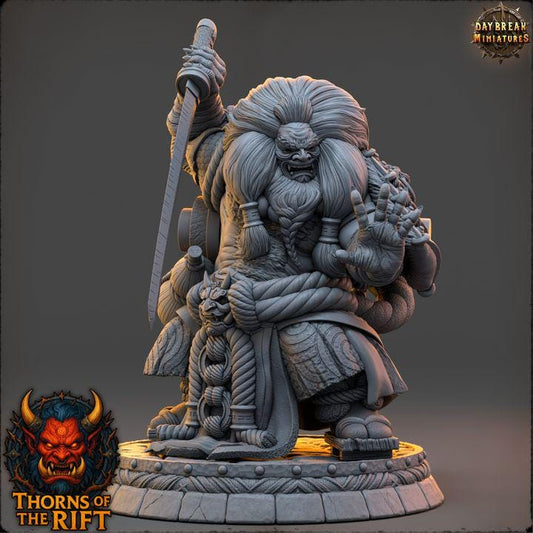 Kurojinrai, Oni Miniature - Thorns of the Rift - 32mm Scale - Unpainted Miniature for DnD, Pathfinder, Tabletop RPGs - Daybreak Miniatures