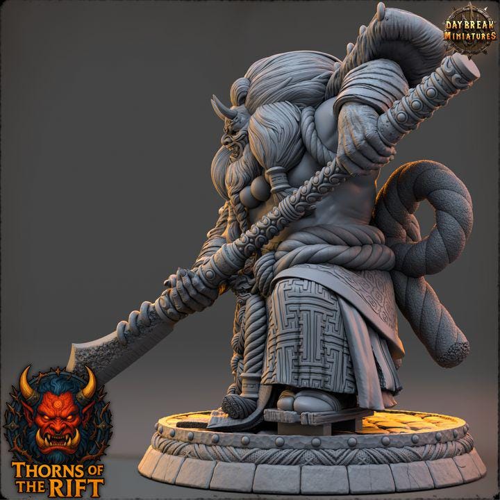 Kyōjintetsu, Oni Miniature - Thorns of the Rift - 32mm Scale - Unpainted Miniature for DnD, Pathfinder, Tabletop RPGs - Daybreak Miniatures