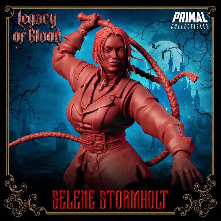 Monster Hunter, Selene Stormholt, Legacy of Blood - 28mm, 32mm, 75mm Scale, Unpainted Miniature for DnD, Pathfinder, Tabletop RPGs, Primal