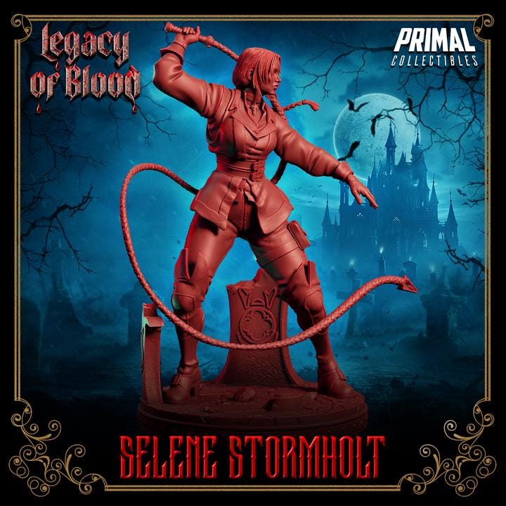 Monster Hunter, Selene Stormholt, Legacy of Blood - 28mm, 32mm, 75mm Scale, Unpainted Miniature for DnD, Pathfinder, Tabletop RPGs, Primal