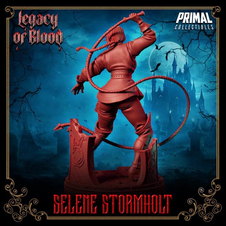 Monster Hunter, Selene Stormholt, Legacy of Blood - 28mm, 32mm, 75mm Scale, Unpainted Miniature for DnD, Pathfinder, Tabletop RPGs, Primal