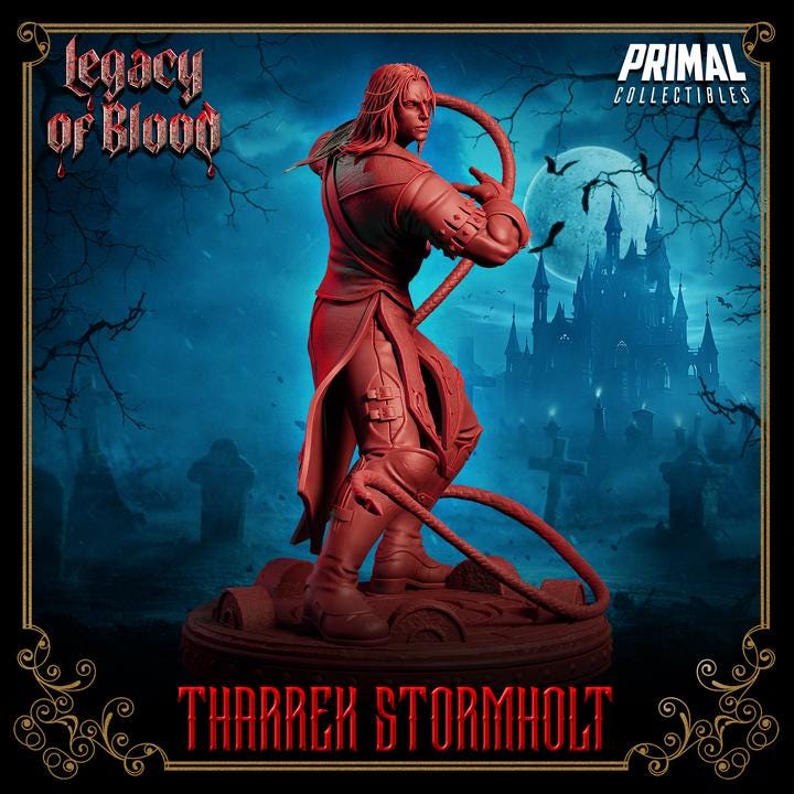 Monster Hunter, Tharrek Stormholt, Legacy of Blood - 28mm, 32mm, 75mm Scale, Unpainted Miniature for DnD, Pathfinder, Tabletop RPGs, Primal