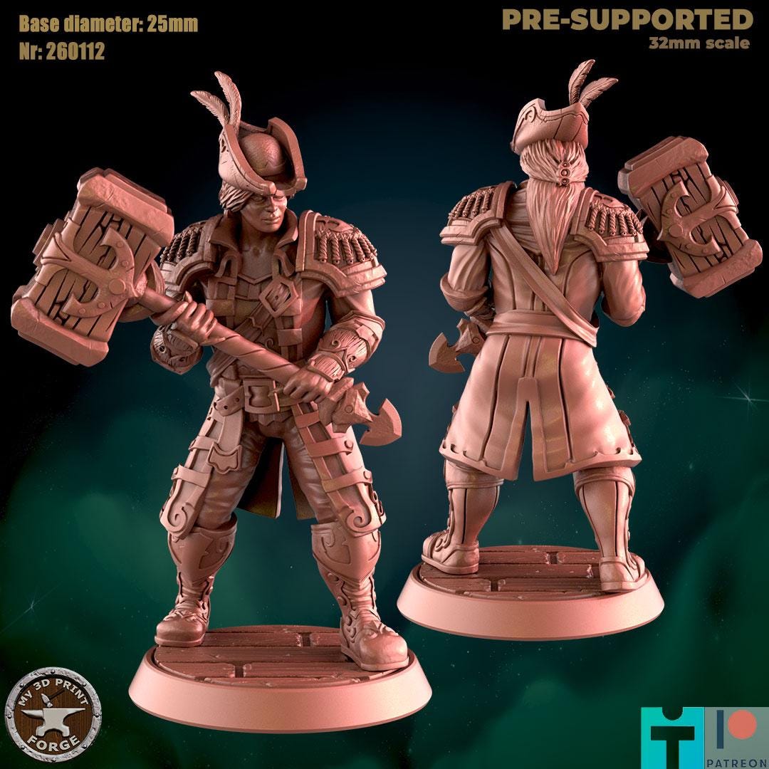 Female Human Barbarian Sailor - Port Town Humans - 32mm Scale - Unpainted Miniature for DnD, Pathfinder, Tabletop RPGs - My3dPrintForge