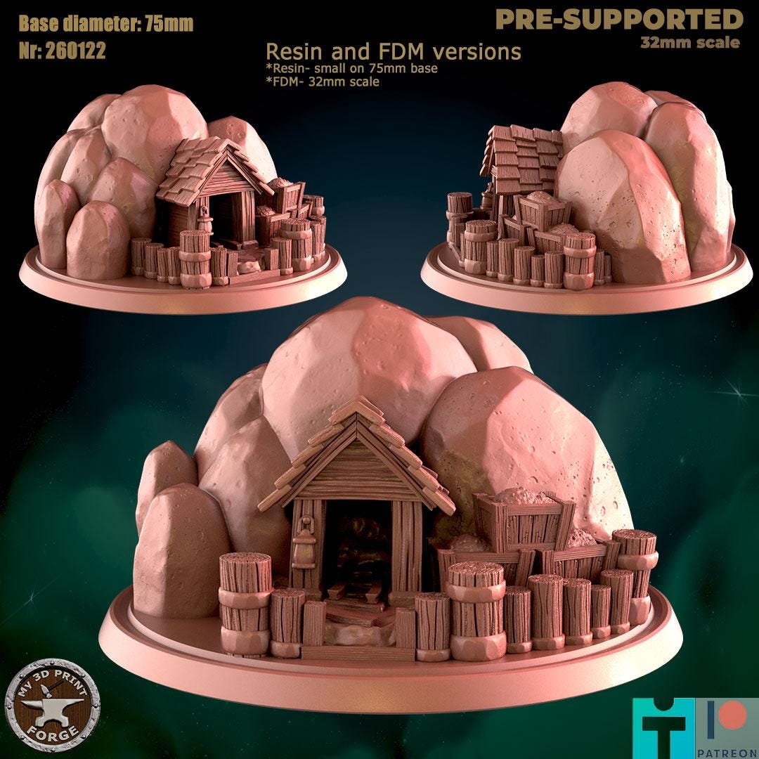 Gold Mine Entrance - Tabletop Terrain - 32mm Scale - Unpainted Miniature for DnD, Pathfinder, Tabletop RPGs - My3dPrintForge