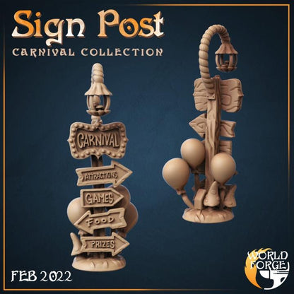Carnival Sign Post - Mirthlight Carnival Collection - 32mm Scale - Unpainted Miniature for DnD, Pathfinder, Tabletop RPGs, and Dioramas