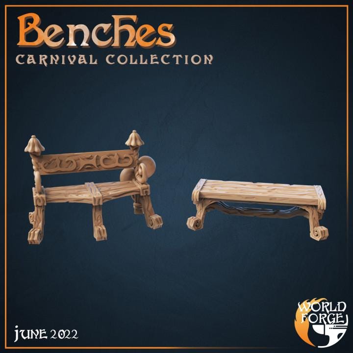 Carnival Benches - Mirthlight Carnival Collection - 32mm Scale - Unpainted Miniature for DnD, Pathfinder, Tabletop RPGs