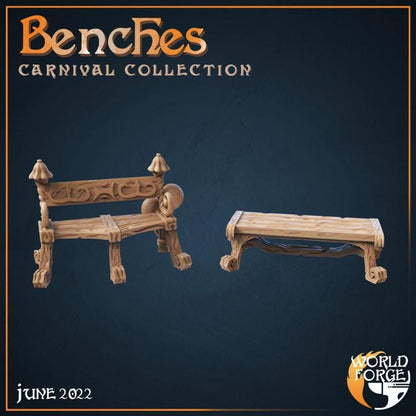 Carnival Benches - Mirthlight Carnival Collection - 32mm Scale - Unpainted Miniature for DnD, Pathfinder, Tabletop RPGs