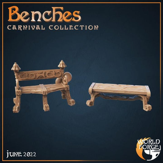 Carnival Benches - Mirthlight Carnival Collection - 32mm Scale - Unpainted Miniature for DnD, Pathfinder, Tabletop RPGs