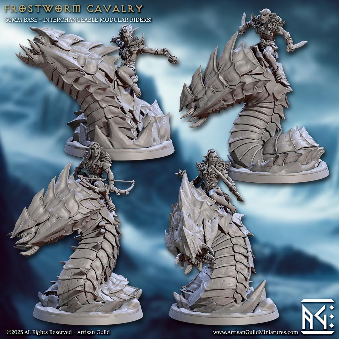 Frost Worms with Riders - Frost Alfar of Skutagaard - Unpainted Miniature