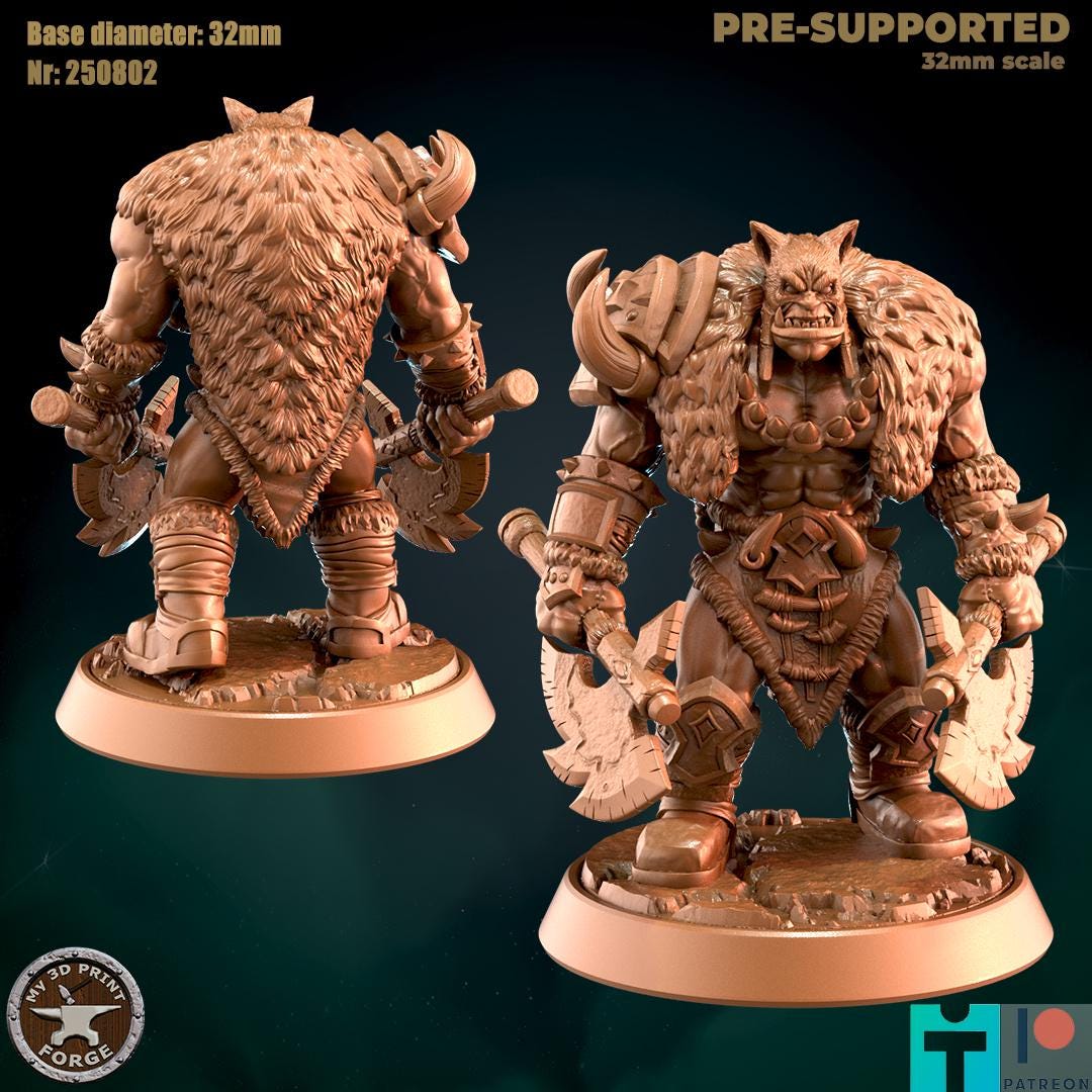 Orc Hunter with Axes, 2 Poses - Unpainted Miniature