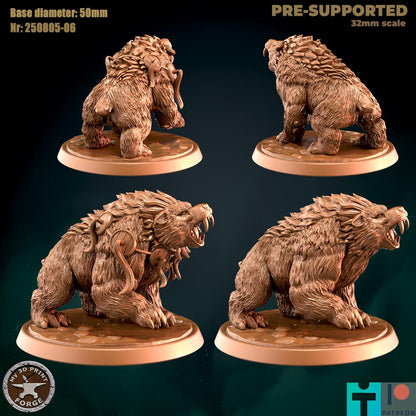Fanged Bear - 4 Poses - 32mm Scale - Unpainted Miniature