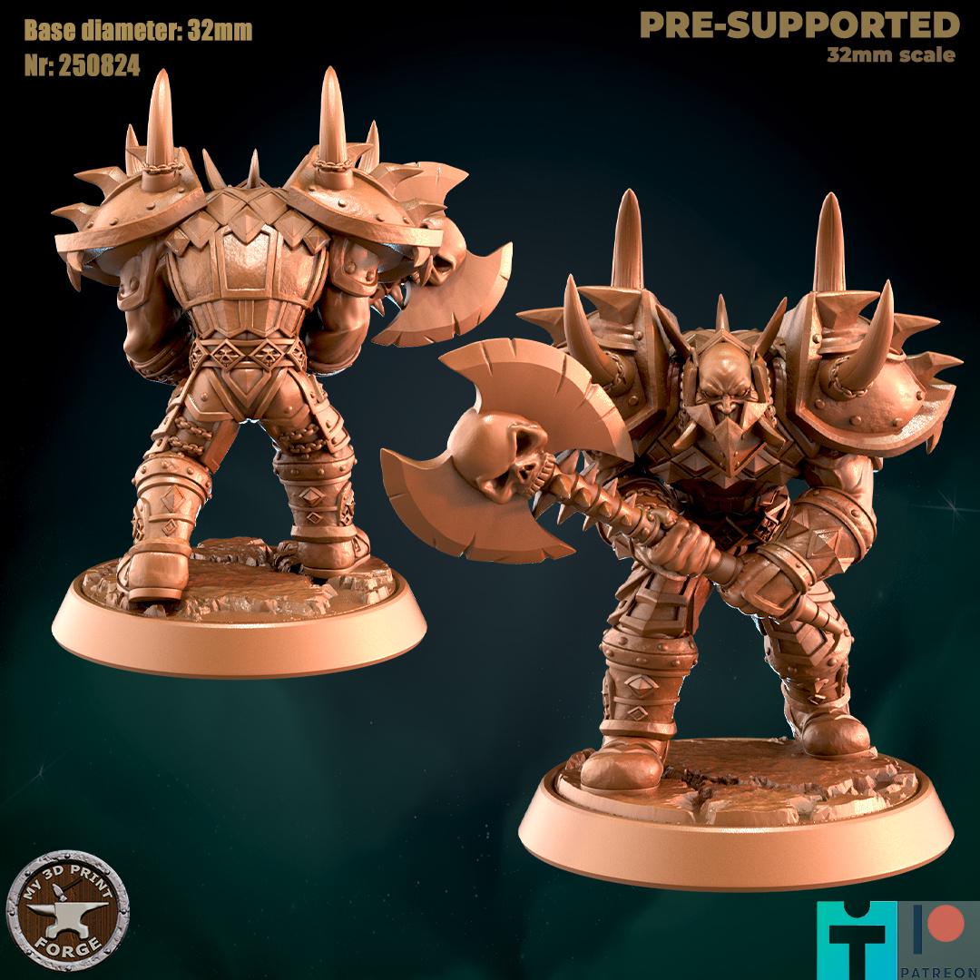 Orc Warrior with Spined Armor, 3 Poses - Unpainted Miniature