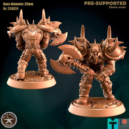 Orc Warrior with Spined Armor, 3 Poses - Unpainted Miniature