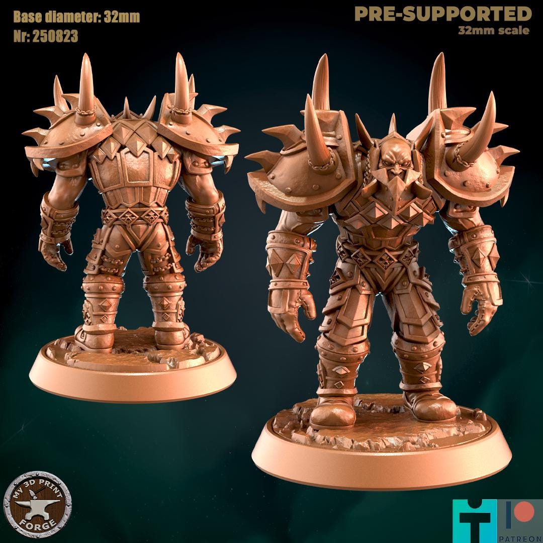 Orc Warrior with Spined Armor, 3 Poses - Unpainted Miniature