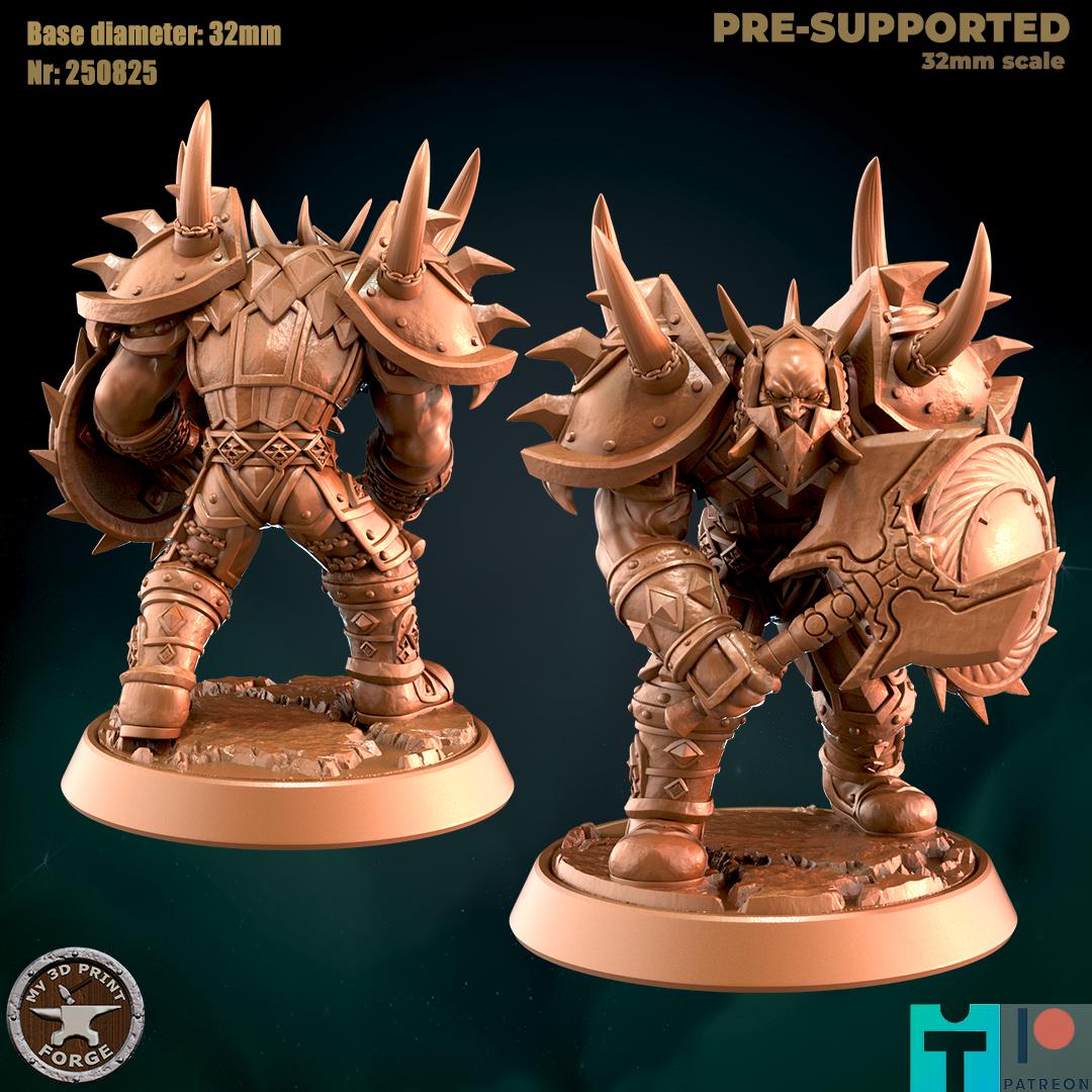 Orc Warrior with Spined Armor, 3 Poses - Unpainted Miniature