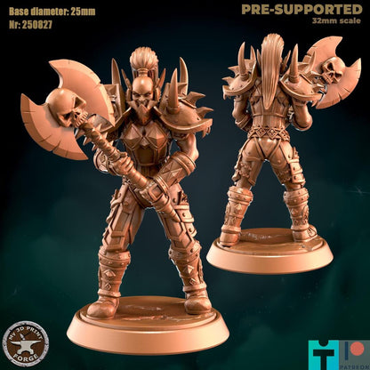 Female Orc Warrior with Spined Armor, 3 Poses - Unpainted Miniature