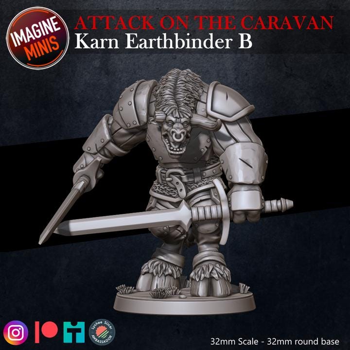 Minotaur Fighter, Karn Earthbinder - Attack on the Caravan Set - Unpainted Miniature