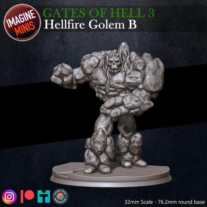 Hell Fire Golem - 32mm Scale - Unpainted Miniature