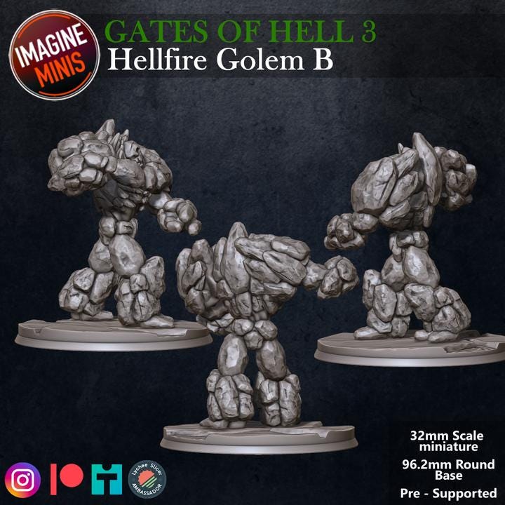 Hell Fire Golem - 32mm Scale - Unpainted Miniature