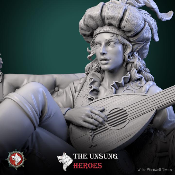 Jax Fiddlefoot, Lord of the Lute, Elf Bard - Unpainted Miniature