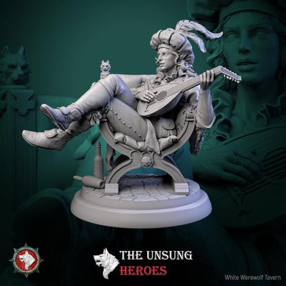 Jax Fiddlefoot, Lord of the Lute, Elf Bard - Unpainted Miniature