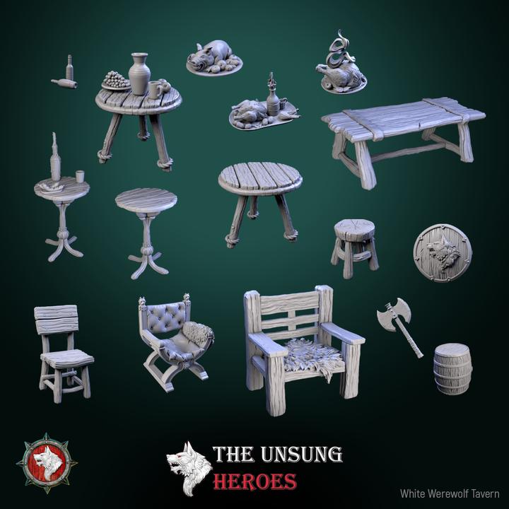 Tavern Fixtures - 32mm Scale - Unpainted Miniature