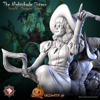 The Nightshade Sisters, Witches on Broom - Unpainted Miniature