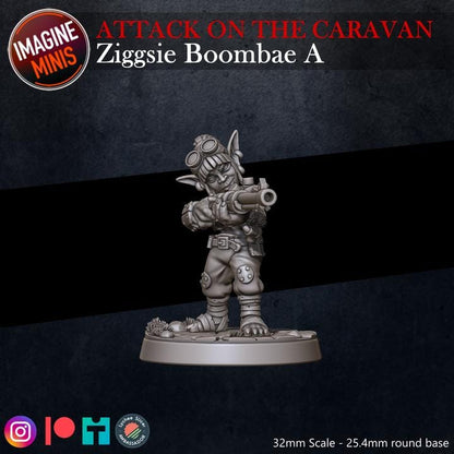 Goblin Gunslinger, Ziggsie Boombae - 32mm Scale - Unpainted Miniature