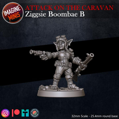 Goblin Gunslinger, Ziggsie Boombae - 32mm Scale - Unpainted Miniature