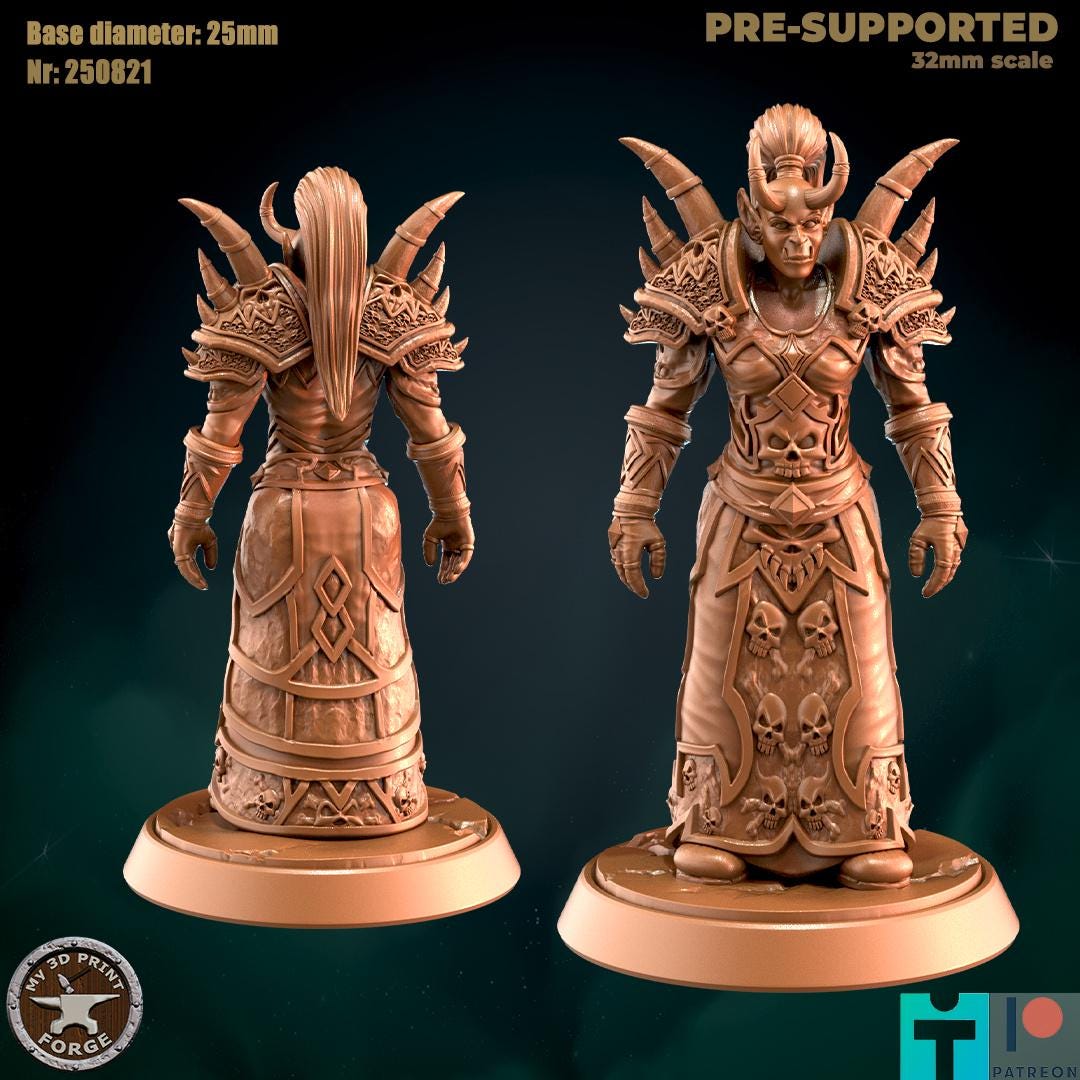 Female Orc Warlock with Bone Armor - Unpainted Miniature