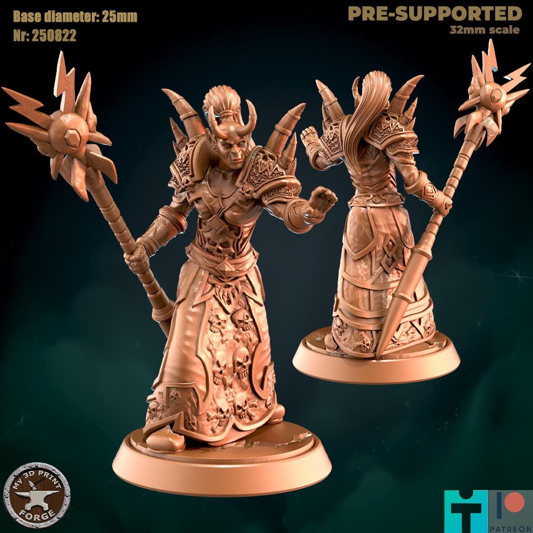 Female Orc Warlock with Bone Armor - Unpainted Miniature