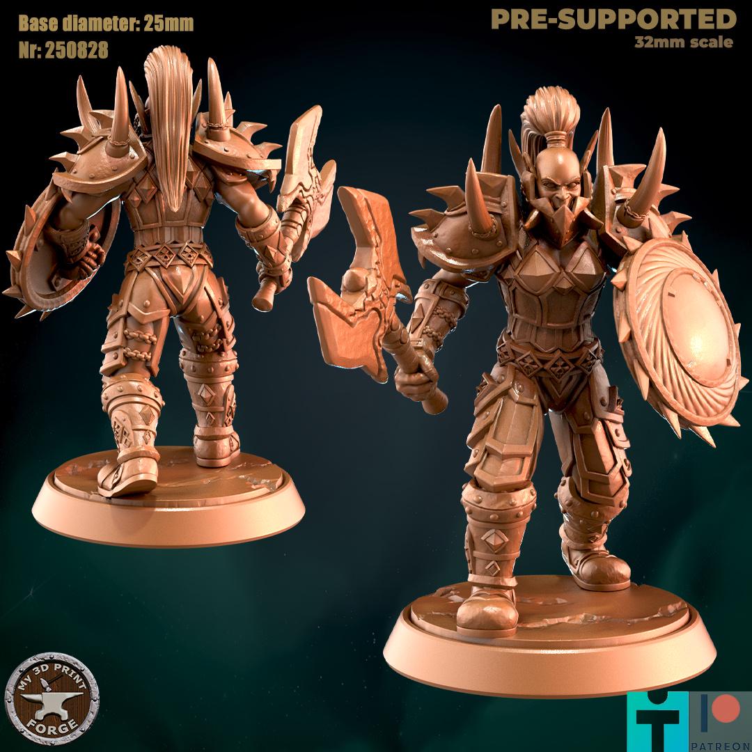 Female Orc Warrior with Spined Armor, 3 Poses - Unpainted Miniature