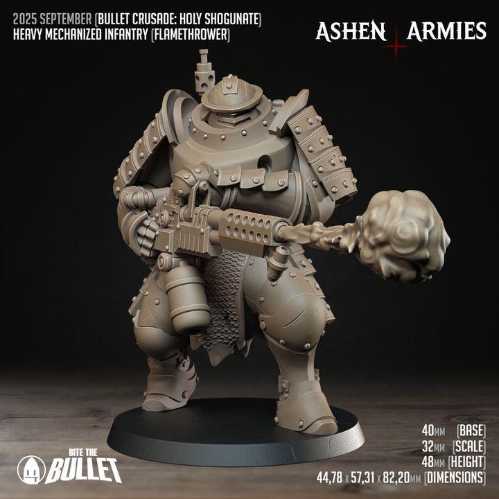 Mechanized Heavy Infantry with Flamethrower - Bullet Crusade - Unpainted Miniature