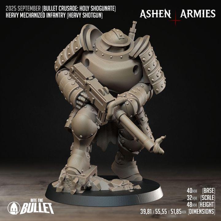 Heavy Infantry with Shotgun, Holy Shogunate - Bullet Crusade - Unpainted Miniature