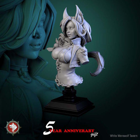 Catfolk, Nyx Shadowpurr - Unpainted Miniature Bust