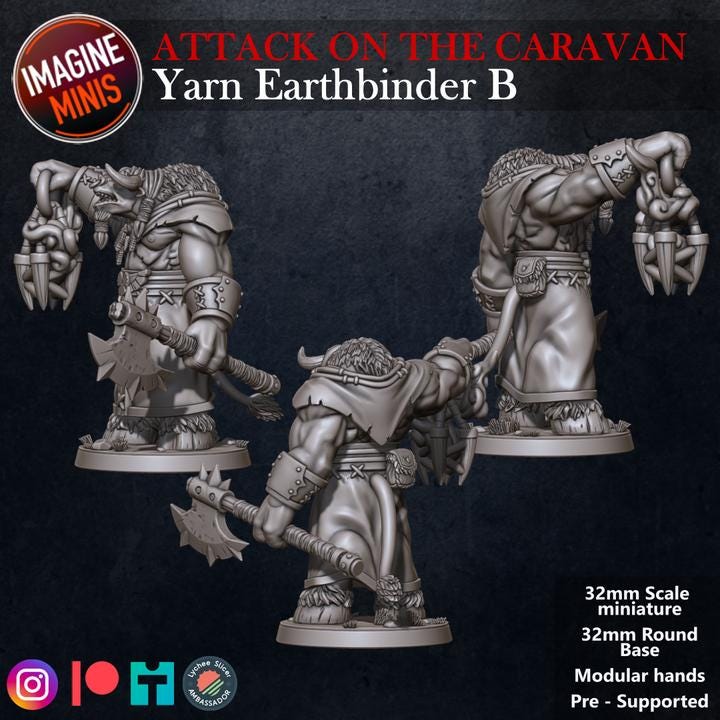 Minotaur Shaman, Yarn Earthbinder - Attack on the Caravan Set - Unpainted Miniature