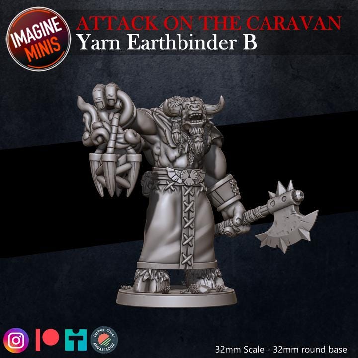 Minotaur Shaman, Yarn Earthbinder - Attack on the Caravan Set - Unpainted Miniature