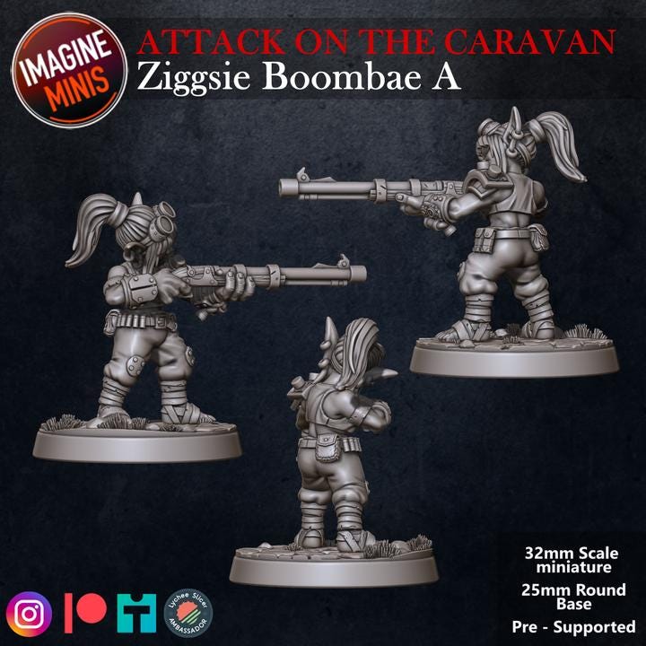 Goblin Gunslinger, Ziggsie Boombae - 32mm Scale - Unpainted Miniature