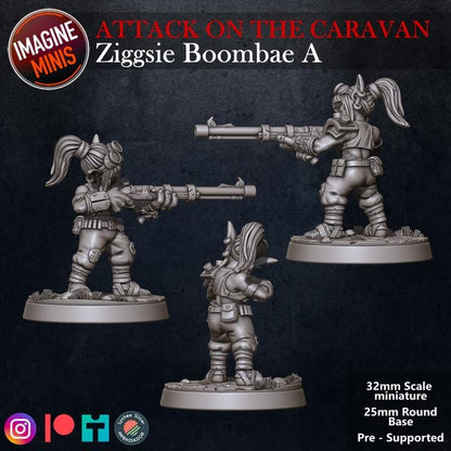 Goblin Gunslinger, Ziggsie Boombae - 32mm Scale - Unpainted Miniature