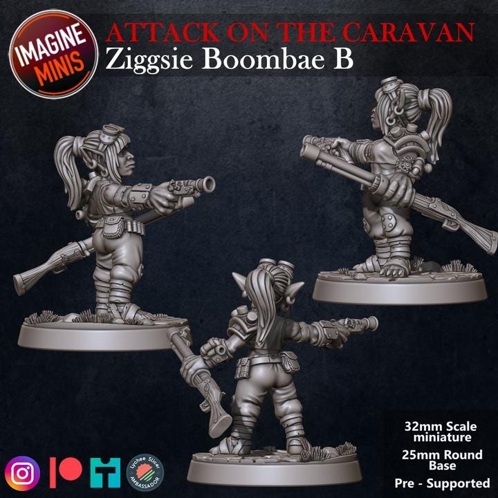 Goblin Gunslinger, Ziggsie Boombae - 32mm Scale - Unpainted Miniature