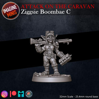 Goblin Gunslinger, Ziggsie Boombae - 32mm Scale - Unpainted Miniature