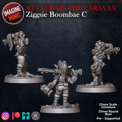 Goblin Gunslinger, Ziggsie Boombae - 32mm Scale - Unpainted Miniature