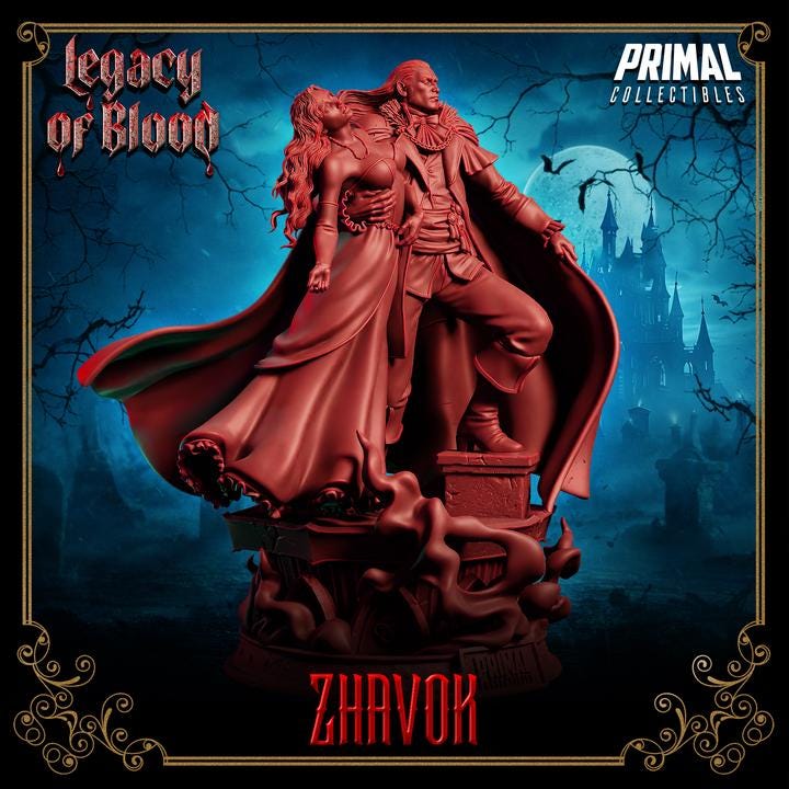 Vampire Lord with Maiden, Zhavok, Legacy of Blood - Unpainted Miniature